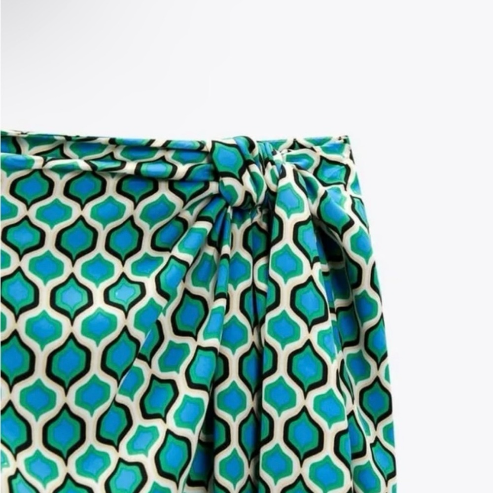 Zara Geometric Print Midi Skirt Green, Blue, Black and Yellow Print, Size S - Picture 5 of 7